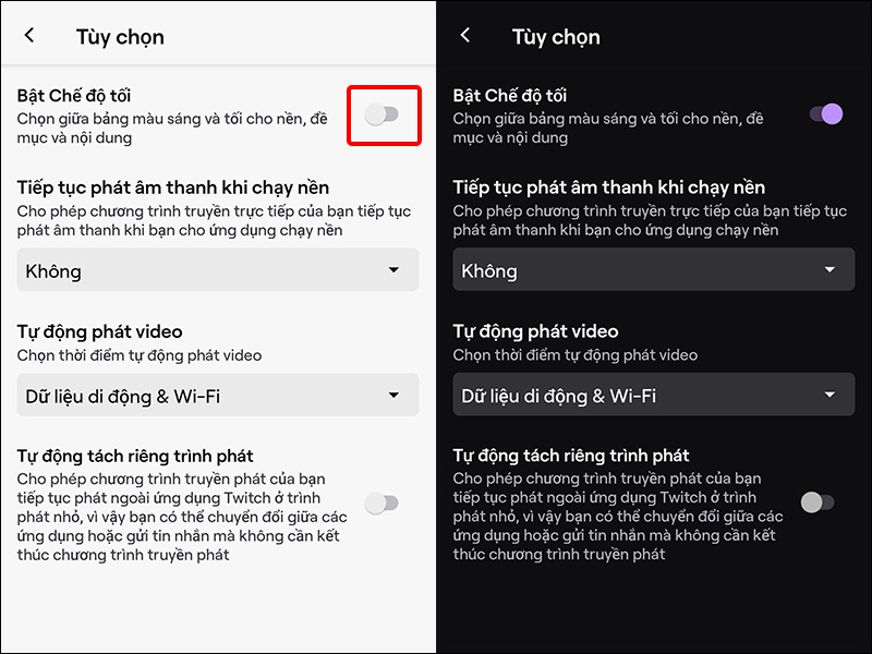 Kích hoạt Chế độ tối