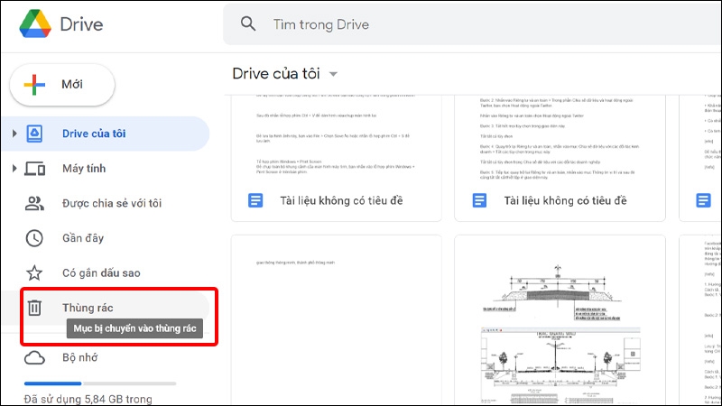 Nhấn vào thùng rác