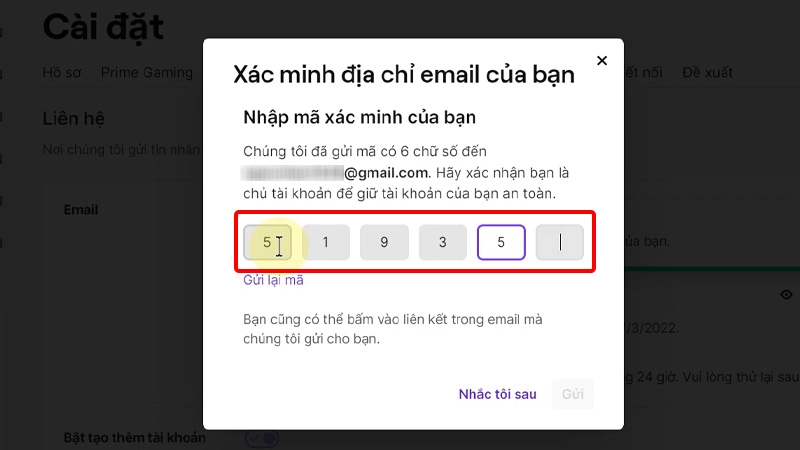 Nhập Mã xác minh được gửi về Email mới của bạn và hoàn tất thay đổi