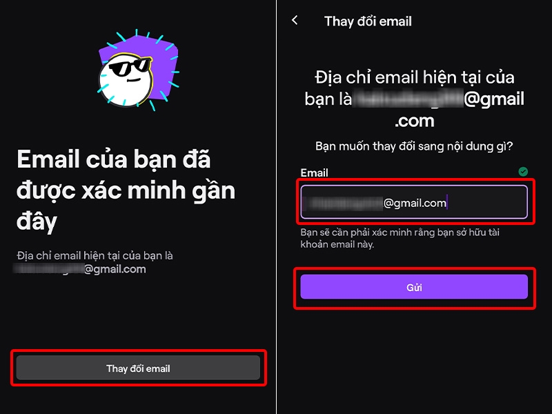 Nhập Email mới mà bạn muốn thay đổi và nhấn Gửi