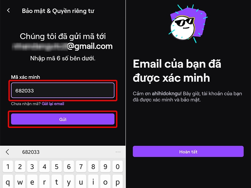 Nhập Mã xác minh được gửi về Email mới và hoàn tất thay đổi