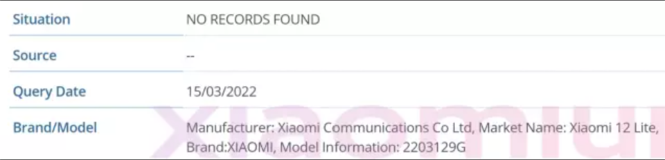 Xiaomi 12 Lite được cơ quan chứng nhận IMEI xác nhận sự tồn tại