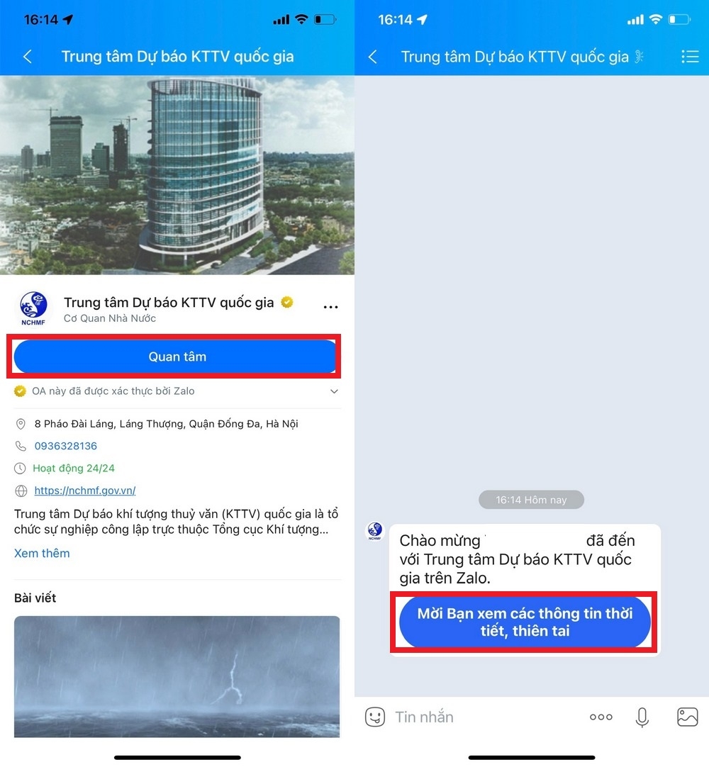 Cách xem dự báo thời tiết trên Zalo (2)