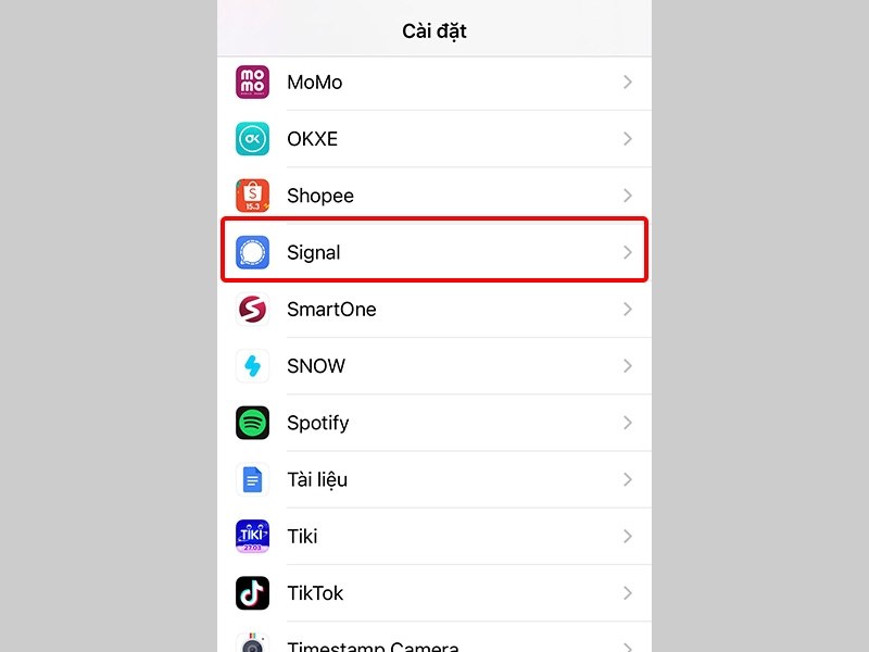 Chọn ứng dụng Signal