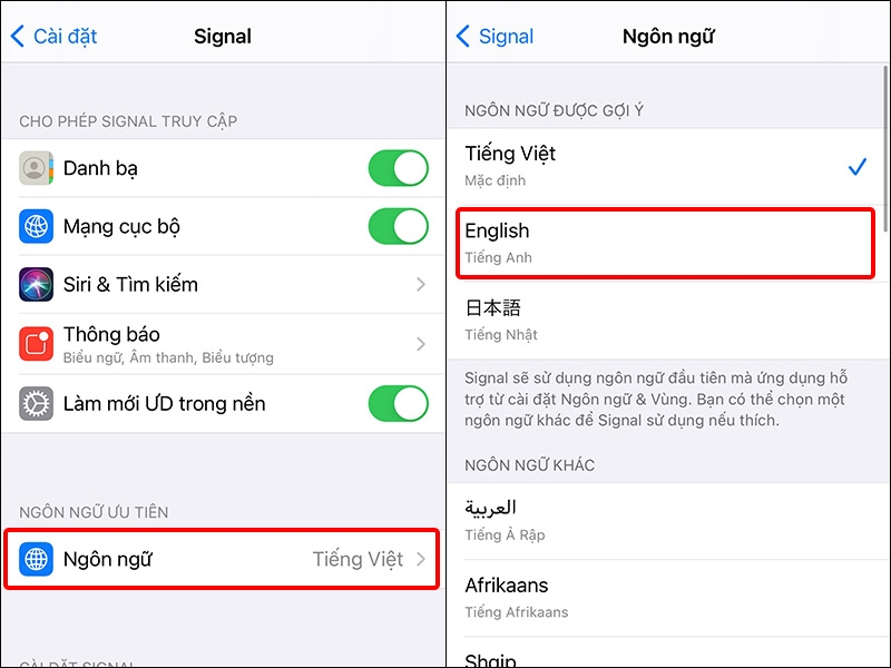 Chọn Ngôn ngữ và chọn Ngôn ngữ mà bạn muốn thay đổi