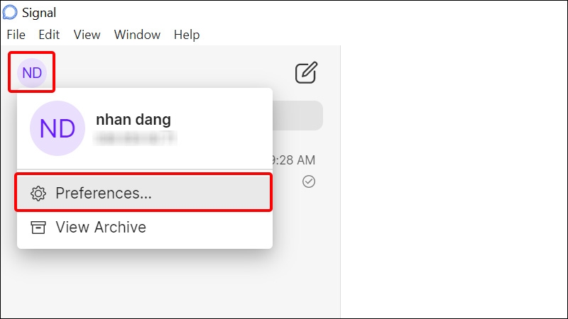 Nhấn vào Tài khoản và chọn Preferences
