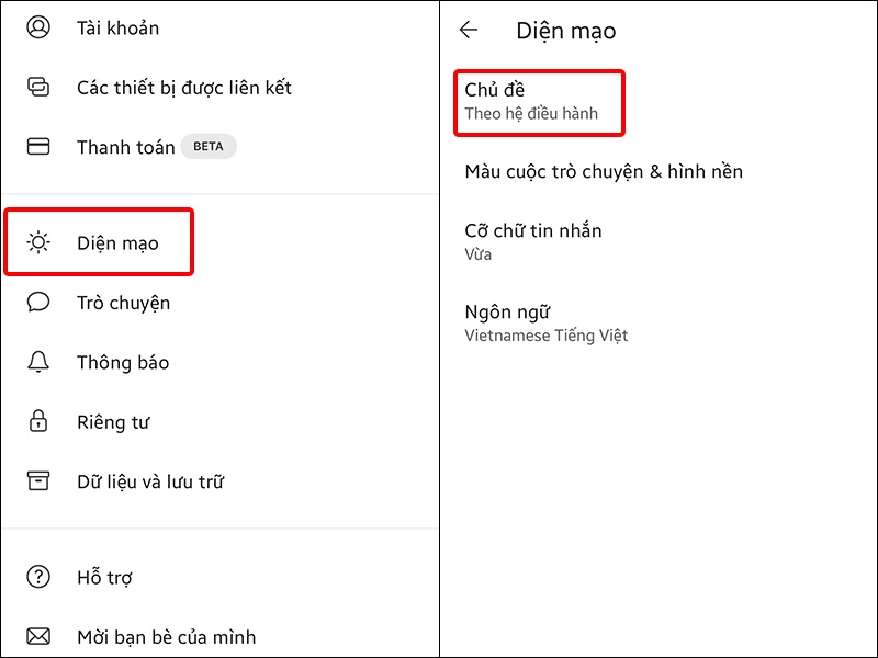 Nhấn vào Diện mạo và chọn Chủ đề