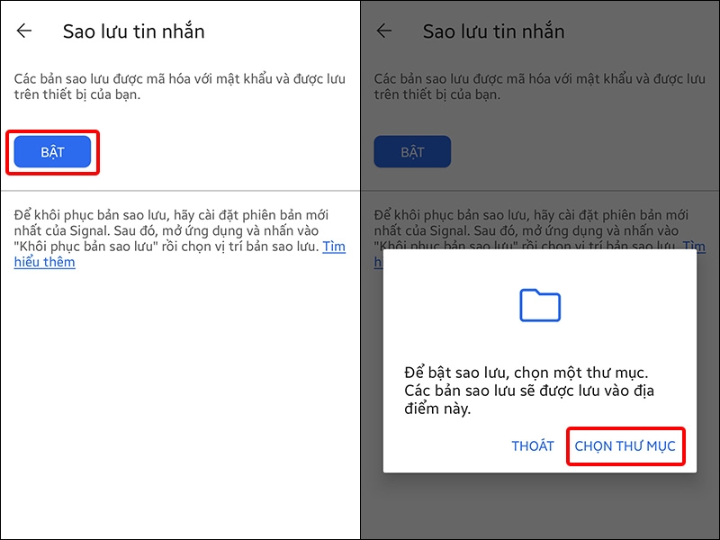 Nhấn vào BẬT và chọn CHỌN THƯ MỤC