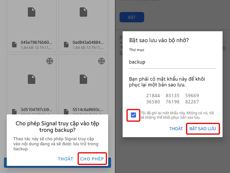 Cấp quyền truy cập cho ứng dụng và nhấn BẬT SAO LƯU
