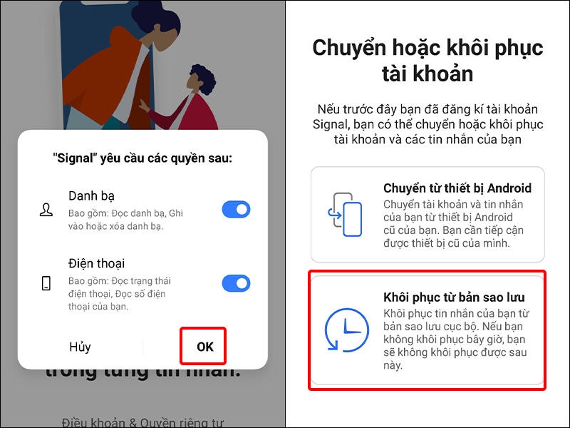 Nhấn OK và lựa chọn hình thức Khôi phục từ bản sao lưu