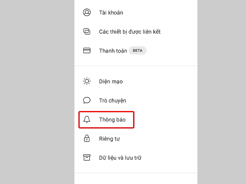Nhấn vào Thông báo