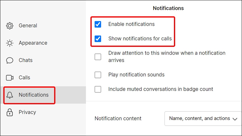 Chọn tab Notifications và tích chọn những mục thông báo bạn muốn