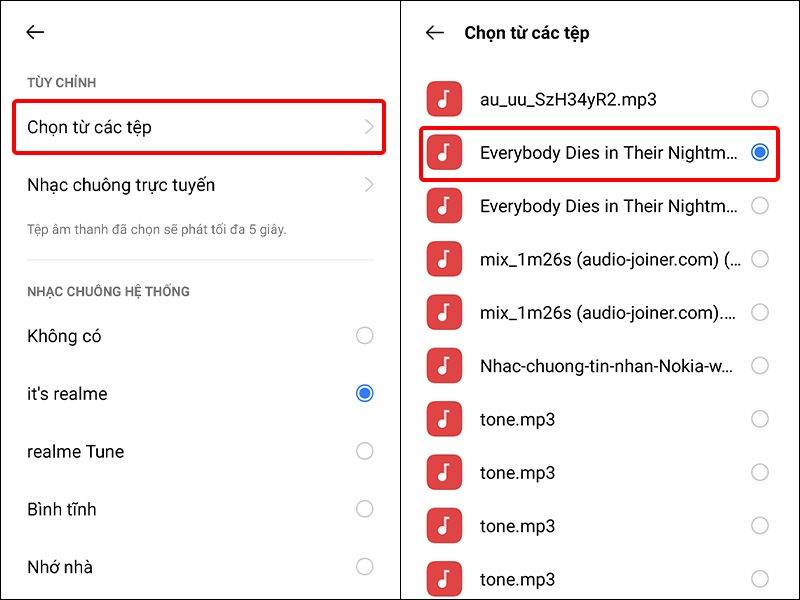 Nhấn vào Chọn từ các tệp và chọn bài hát bạn muốn làm nhạc chuông