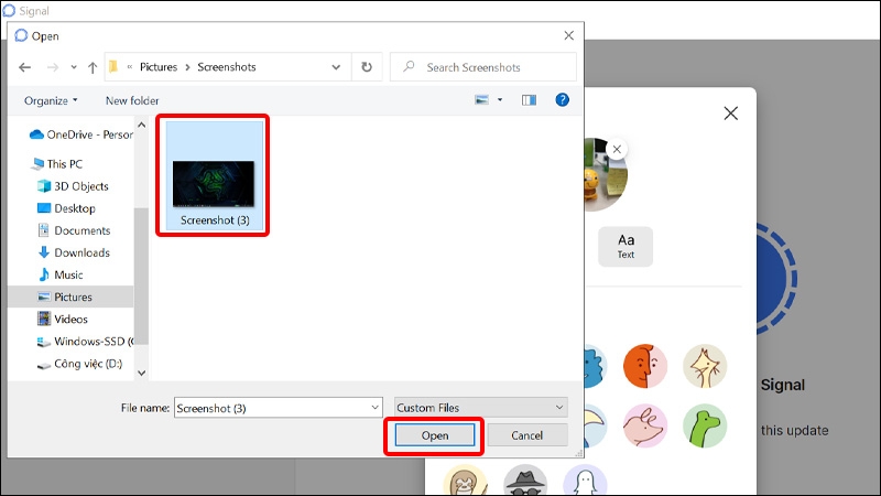 Chọn Hình ảnh bạn muốn làm ảnh đại diện và nhấn Open