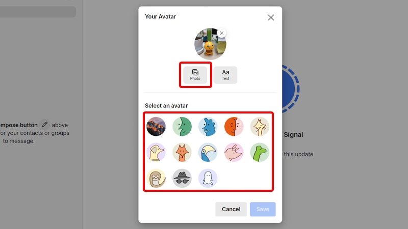 Chọn Ảnh đại diện có sẵn hoặc nhấn vào Photo