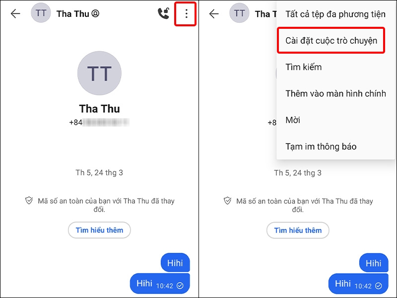 Nhấn vào dấu Ba chấm và chọn Cài đặt cuộc trò chuyện