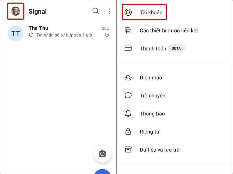 Nhấn vào biểu tượng Tài khoản và chọn mục Tài khoản