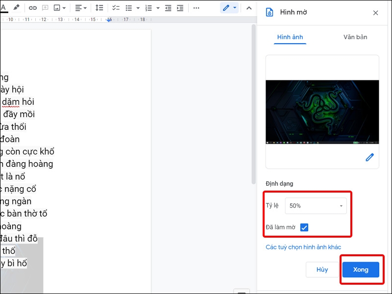 Chỉnh sửa kích thước và làm mờ watermark sau đó nhấn vào Xong