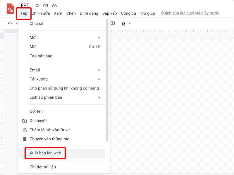Nhấn vào Tệp và chọn Xuất lên bản web