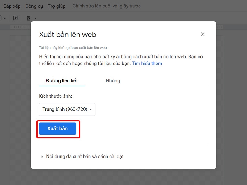 Nhấn vào Xuất bản
