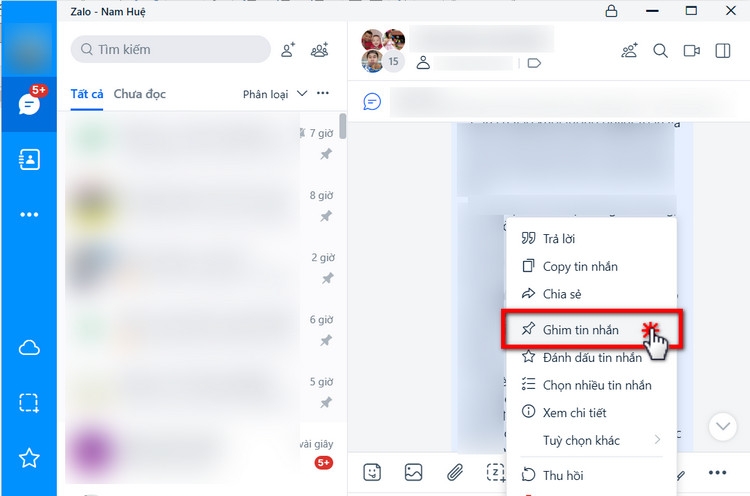 Hướng dẫn bạn cách ghim và bỏ ghim tin nhắn Zalo (6)