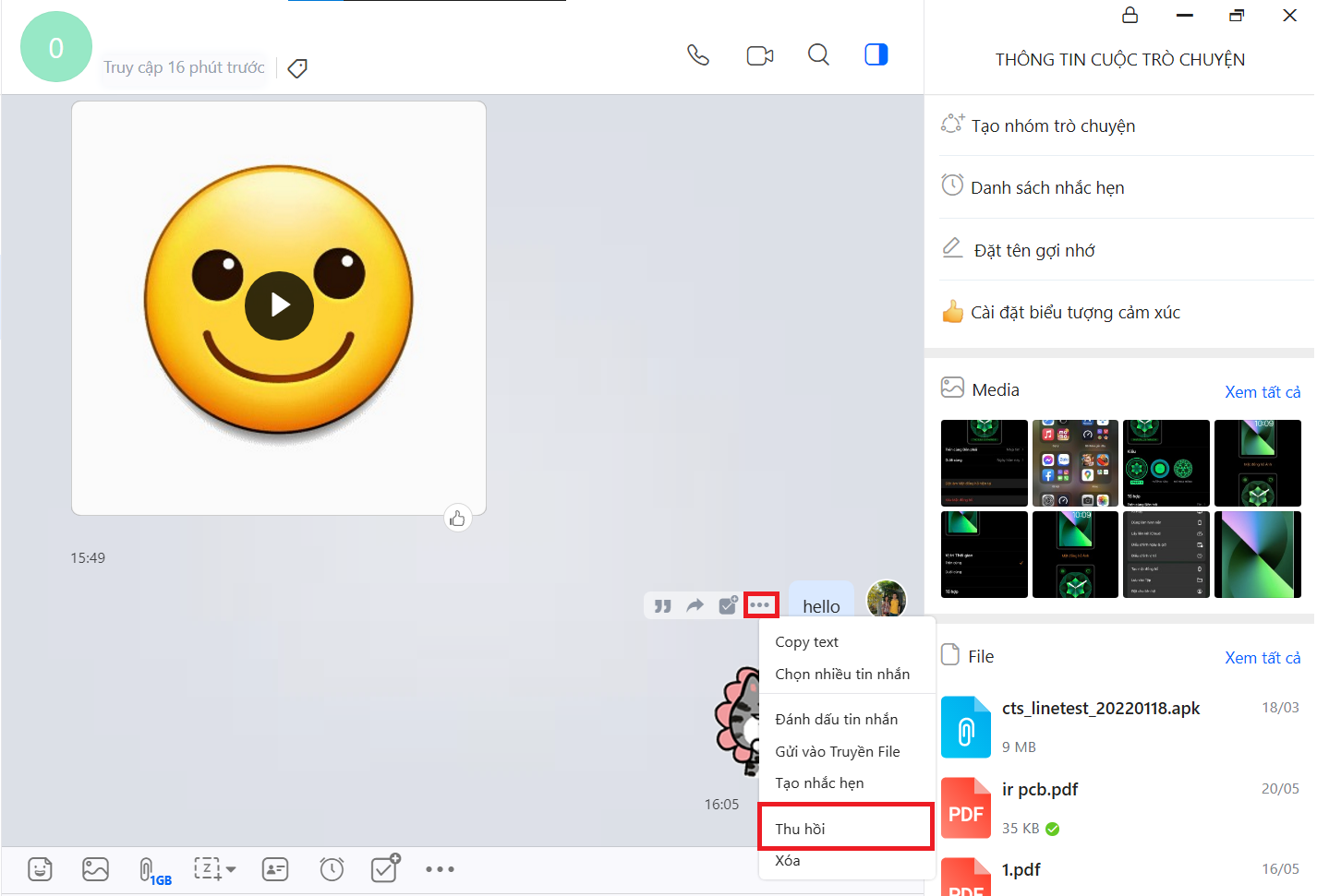 Cách thu hồi tin nhắn, xóa tin nhắn Zalo ở cả hai bên trên điện thoại và trên máy tính (6)