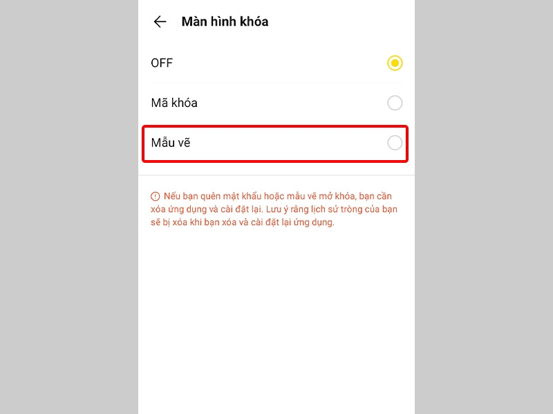 Chọn hình thức bảo mật bằng Mẫu vẽ