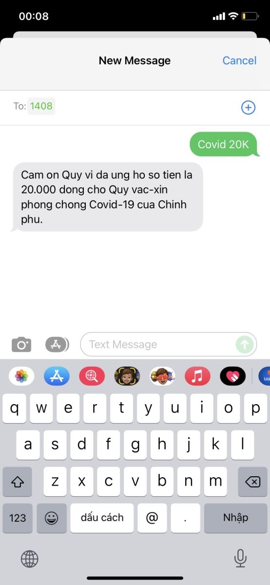 Cách nhắn tin ủng hộ Quỹ Vắc-xin phòng chống Covid-19 (3)