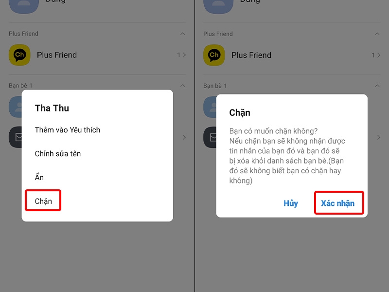 Nhấn vào Chặn và chọn Xác nhận