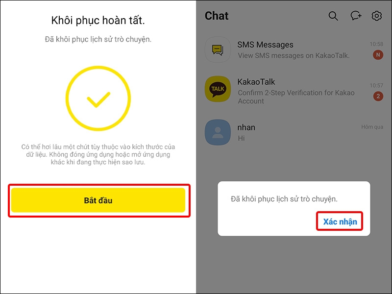 Nhấn vào Bắt đầu và chọn Xác nhận