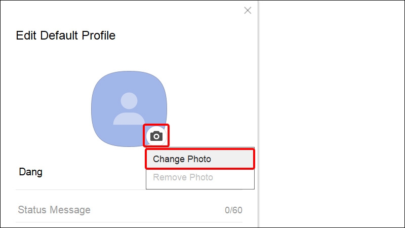 Nhấn vào biểu tượng Camera và chọn Change Photo