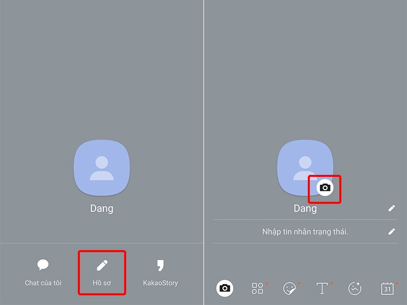 Chọn Hồ sơ và nhấn vào biểu tượng Camera