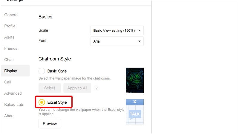 Chọn vào mục Excel Style