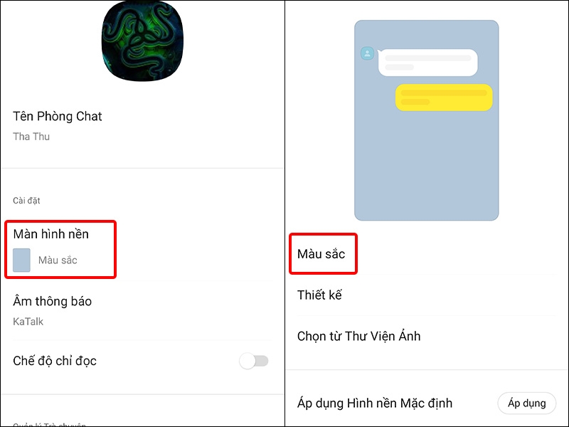 Nhấn vào Màn hình nền và chọn Màu sắc