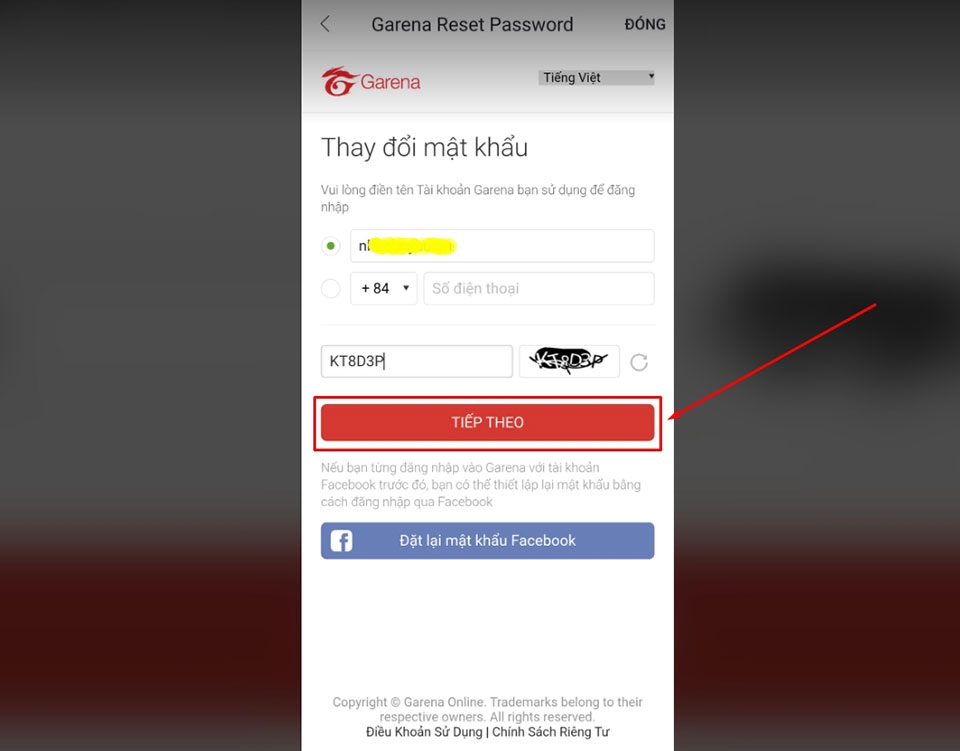Đổi mật khẩu Garena trên điện thoại - Ảnh 07
