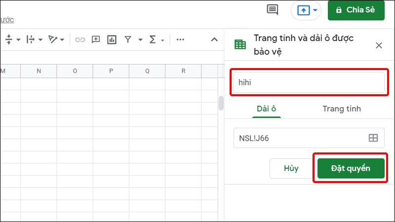 Đặt tên và nhấn vào Đặt quyền