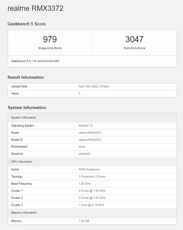 Realme GT Neo 3T lộ cấu hình trên Geekbench Realme GT Neo 3T lộ cấu hình trên Geekbench