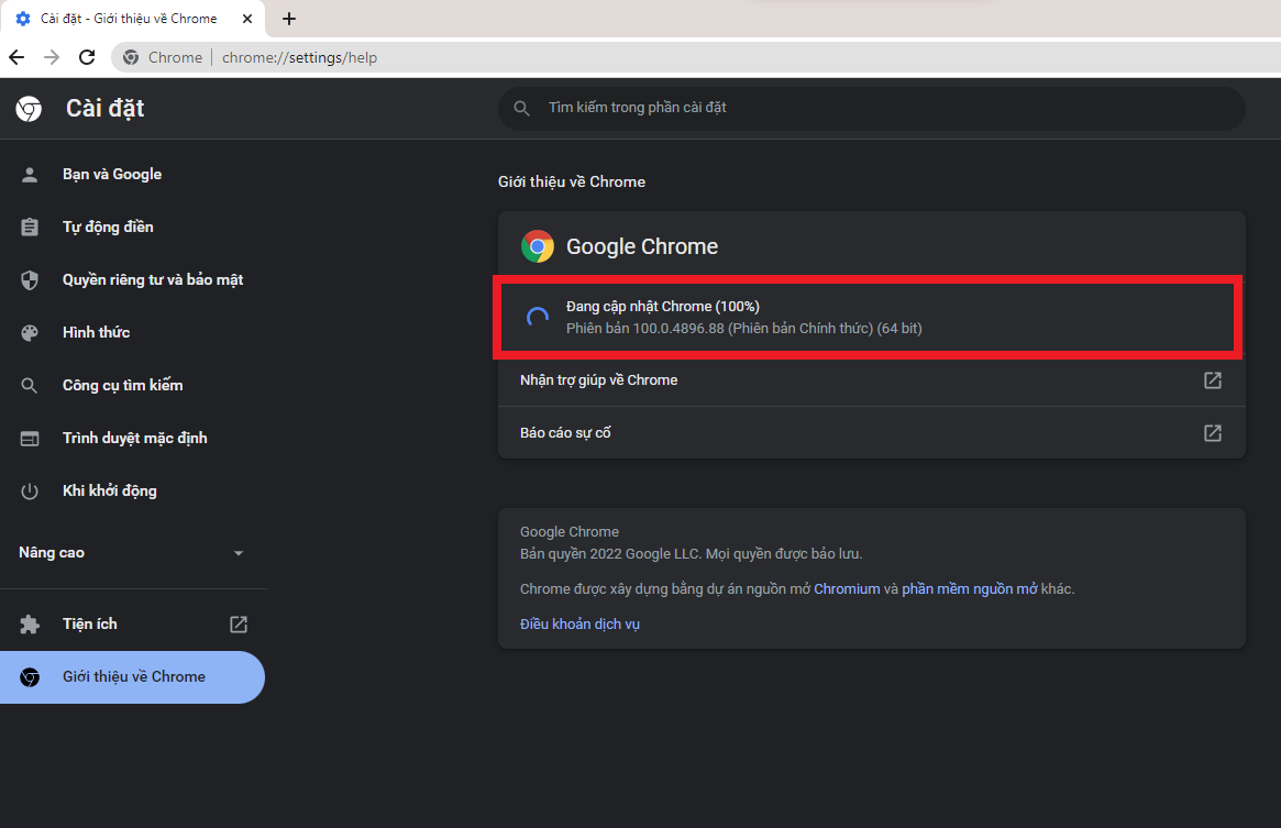 Cách cập nhật Google Chrome phiên bản 100 mới nhất (2)