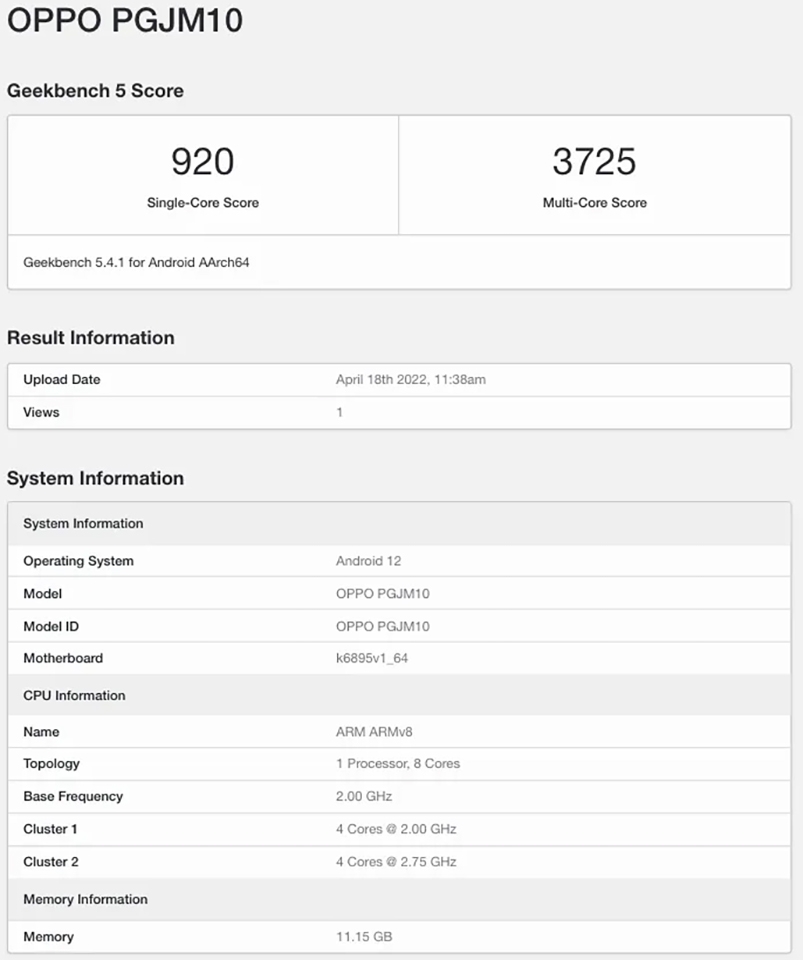 OPPO K10 Pro 5G lộ điểm hiệu năng ấn tượng trên Geekbench với chip Dimensity 8000 OPPO K10 Pro 5G lộ điểm hiệu năng ấn tượng trên Geekbench với chip Dimensity 8000