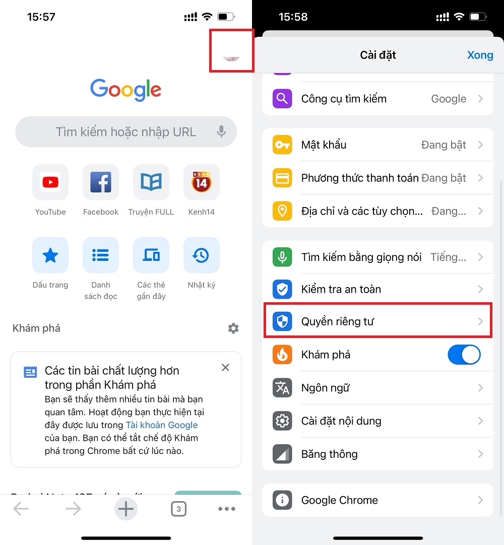 Cách khóa Tab ẩn danh Chrome trên iPhone (1)