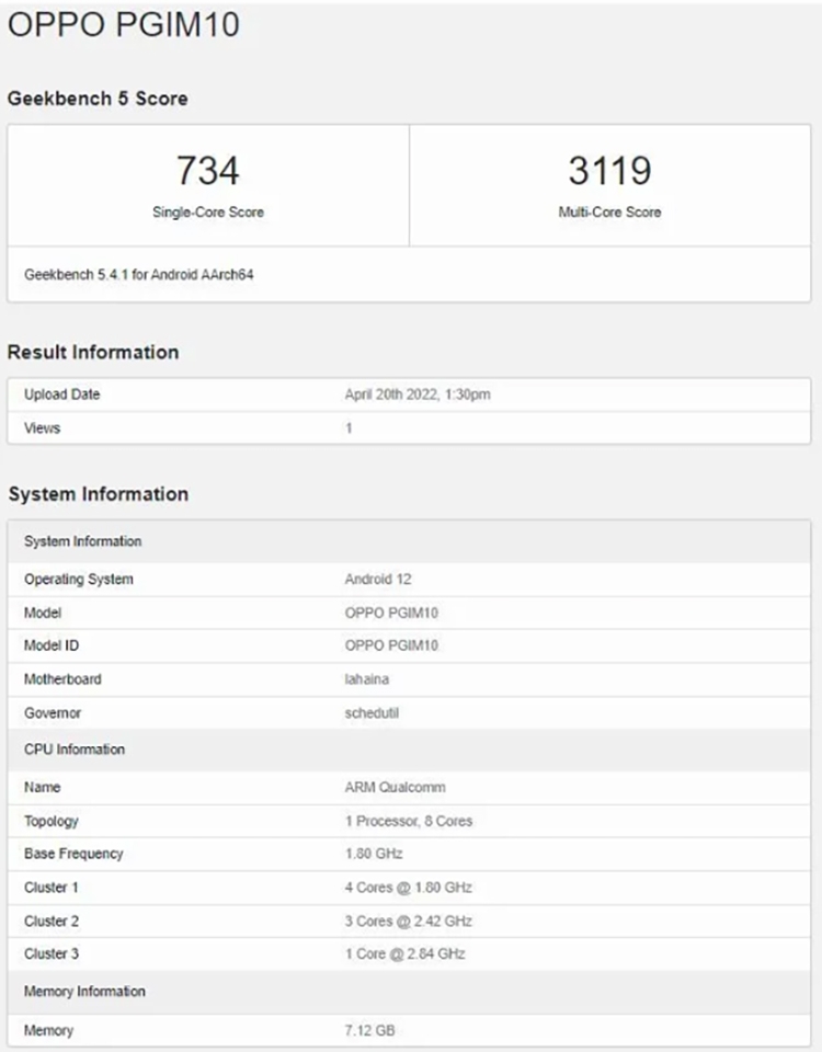 OPPO K10 Pro 5G xuất hiện trên Geekbench OPPO K10 Pro 5G xuất hiện trên Geekbench