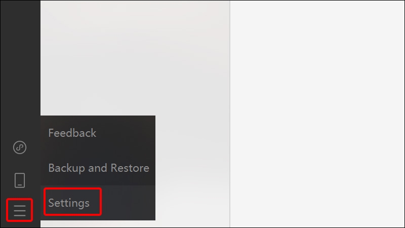 Nhấn vào biểu tượng Ba gạch ngang và chọn Settings