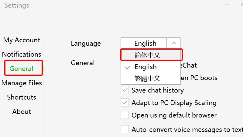 Chọn General và chọn Ngôn ngữ bạn muốn sử dụng