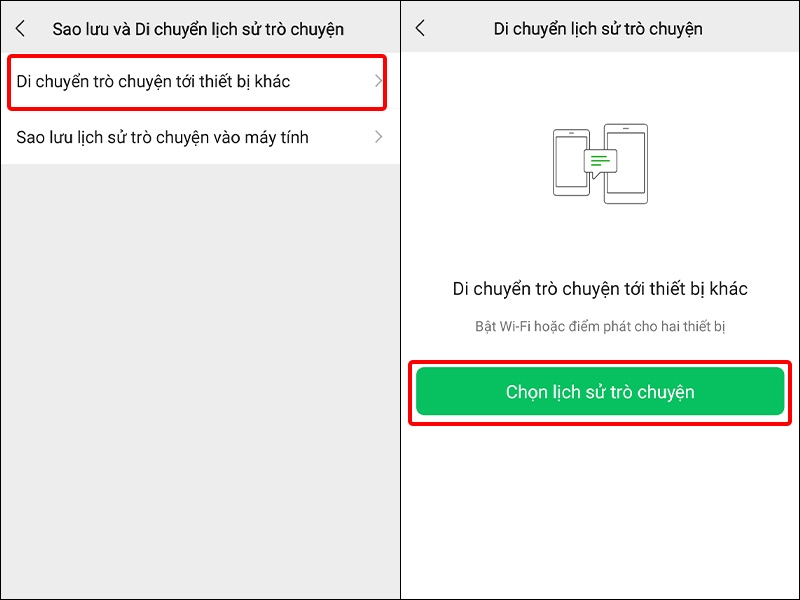 Chọn lịch sử trò chuyện muốn di chuyển