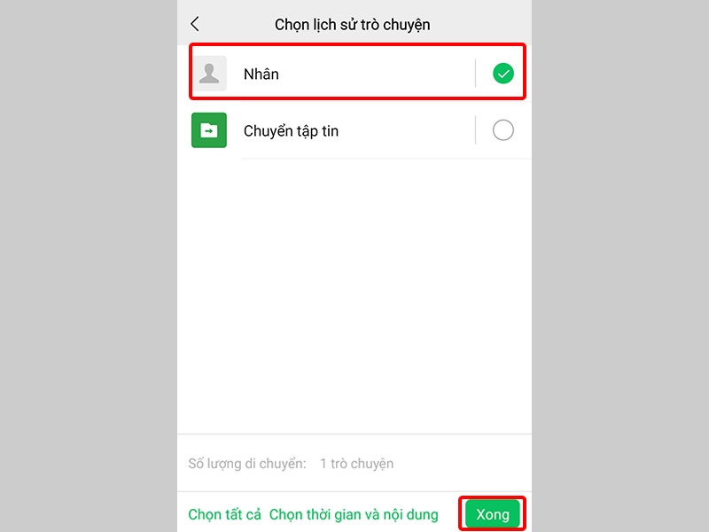 Chọn Cuộc trò chuyện và nhấn Xong