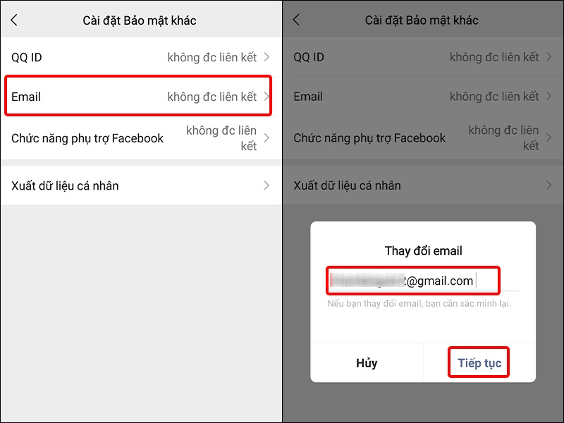 Nhấn vào Email và nhập địa chỉ Email của bạn