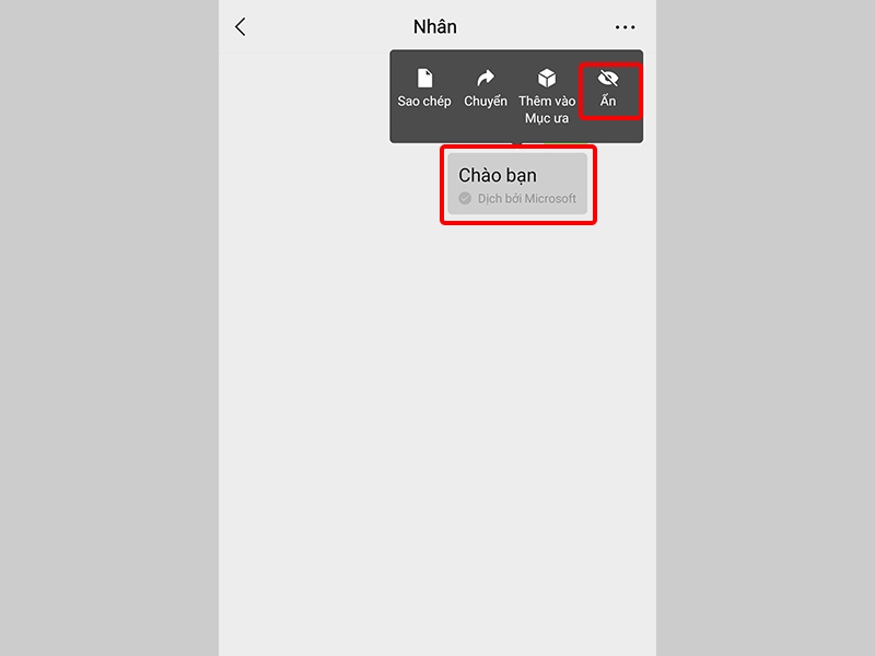 Nhấn giữ tin nhắn vừa dịch và chọn Ẩn