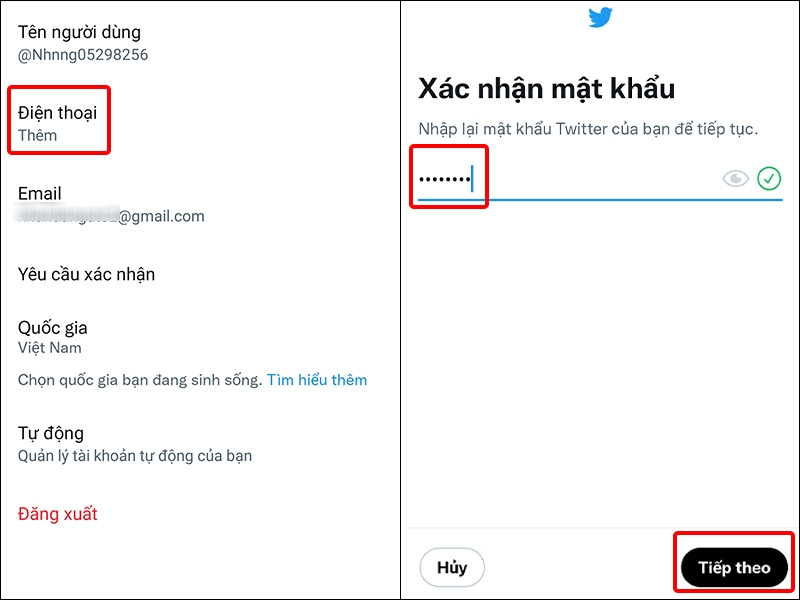 Nhấn vào Điện thoại và nhập mật khẩu của bạn
