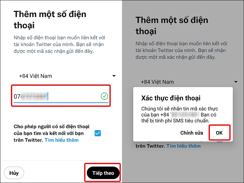 Nhập Số điện thoại của bạn