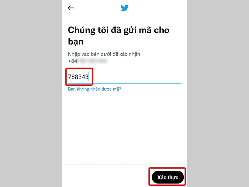 Nhập Mã xác minh được gửi về số điện thoại